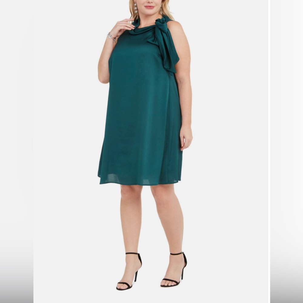 NWT ROBBIE BEE Plus Size Satin Trapeze Dress- Hunter 20W Greens
